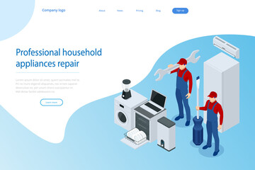 Isometric household appliances repair concept. Repair support service