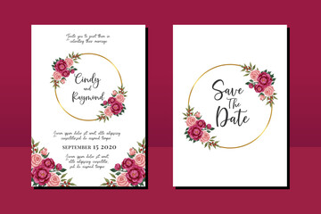 Wedding invitation frame set, floral watercolor hand drawn Rose and Peony Flower design Invitation Card Template