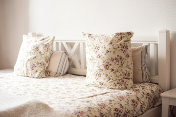 Bed in the style of Provence. White background.