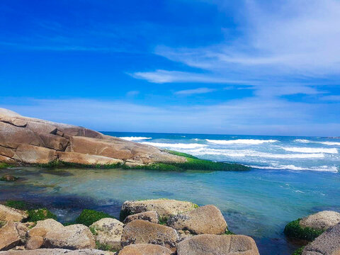 linda paisagem com pedras na praia