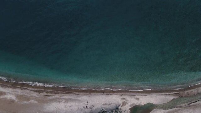 Aerial view of Cirali Beach from ancient Olympos ruins, Antalya Turkey. High quality 4k footage