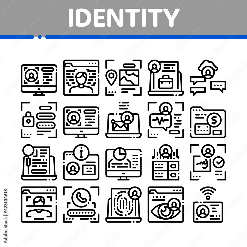 Poster digital identity user collection icons set vector