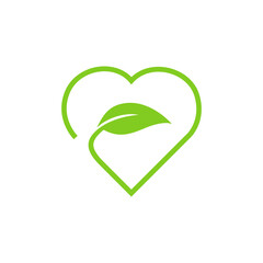 Green vector icon with heart shape and leaves. Can be used for eco, vegan, herbal healthcare or nature care concept logo design