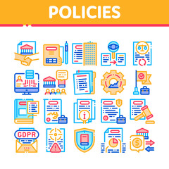 Policies Data Process Collection Icons Set Vector