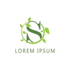 alphabet capital logo. Creative design concept green color with organic plant