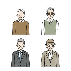 年配の男性　シニア　高齢者　人々　セット　イラスト素材