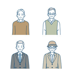 年配の男性　シニア　高齢者　人々　セット　イラスト素材
