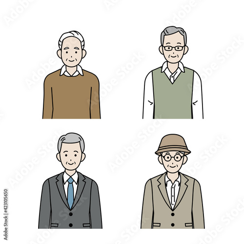 年配の男性 シニア 高齢者 人々 セット イラスト素材 50 S Wall Mural 50 Senryu