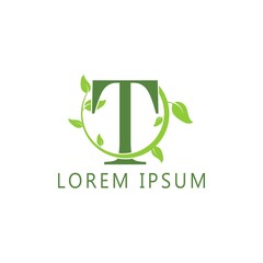 alphabet capital logo. Creative design concept green color with organic plant