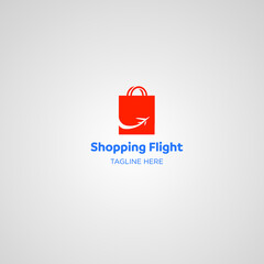 shop and plane logo combination. Sale and travel symbol or icon. Unique bag and flight logotype design template.