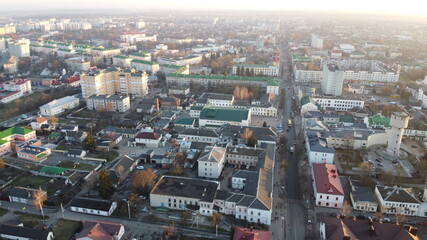 Panoramic aerial view of Baranovichi cityscape with buildings and streets, Belarus