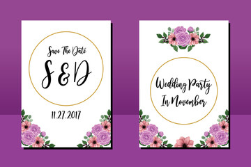 Fototapeta na wymiar Wedding invitation frame set, floral watercolor hand drawn Camellia Flower design Invitation Card Template