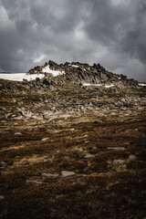 Rugged alpine views as seen on the Kosciuszko walking track in the Kosciuszko National Park.