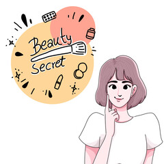 Beauty secret girl cartoon illustration 