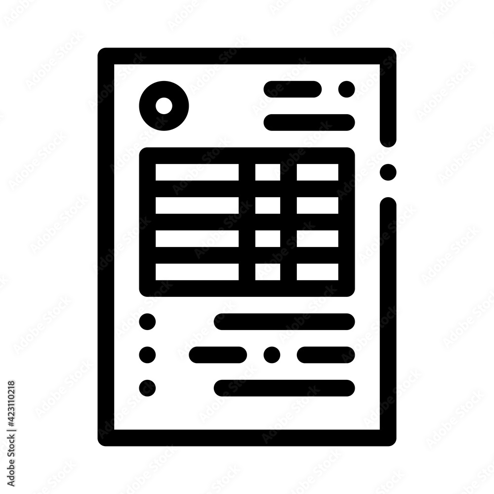 Poster document with table of audit credit and debit line icon vector illustration