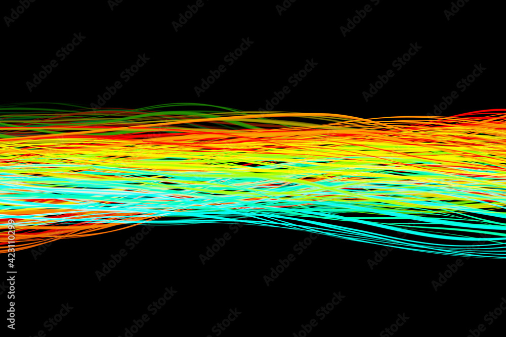 Poster 3d illustration of design colorful abstract digital sound wave on a black background. voice recognit