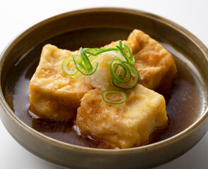 Deep fried tofu on white background