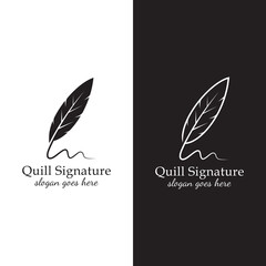 Quill signature logo design with two versions
