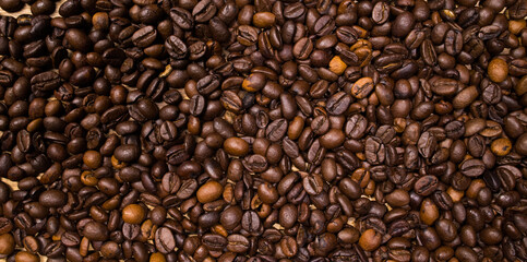 Coffee beans as background picture - top down view - food photography