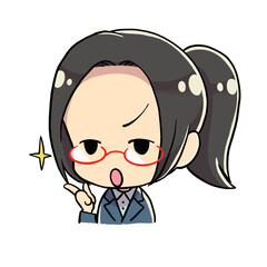 忠告するメガネの先生 デフォルメキャラ キラーン