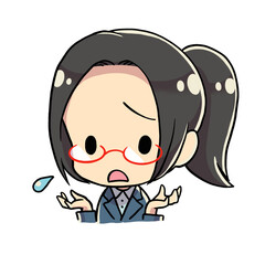 困っているメガネの先生 デフォルメキャラ 汗