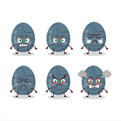 Blue Grey easter egg cartoon character with various angry expressions