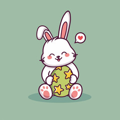 cute easter bunny cartoon holding easter day egg