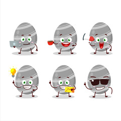Grey easter egg cartoon character with various types of business emoticons