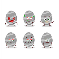 Grey easter egg cartoon character with nope expression