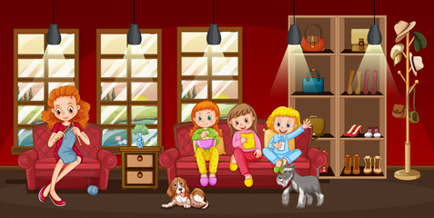 Happy family in the living room scene