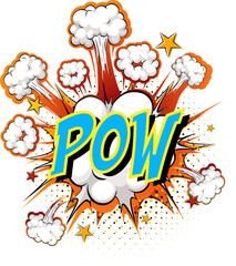 Word Pow on comic cloud explosion background