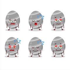 Cartoon character of grey easter egg with sleepy expression