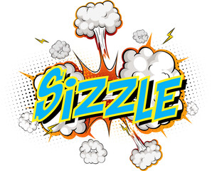Word Sizzle on comic cloud explosion background