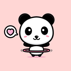 Fototapeta premium Vector design of cute cartoon panda playing hula hoop