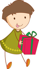 Cute girl cartoon character in hand drawn doodle style isolated