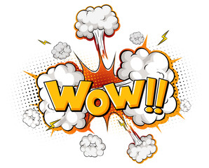 WOW word on bomb explosion isolated