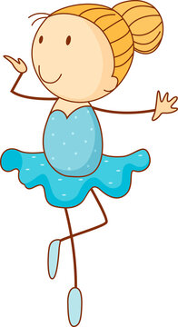 A doodle ballet dancer cartoon character isolated