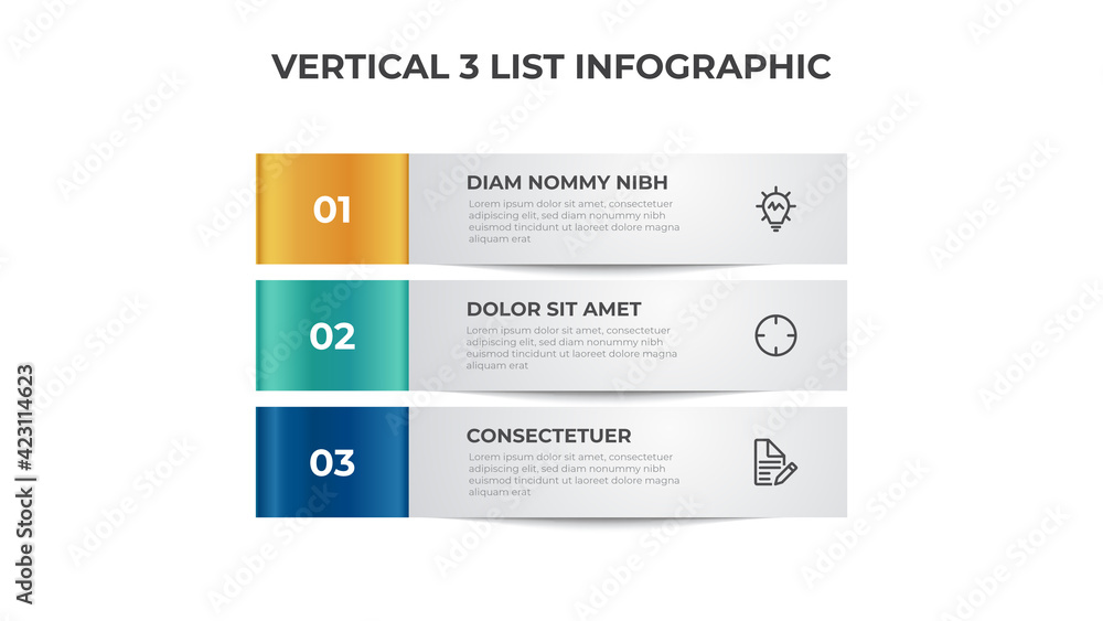 Poster 3 points of steps, block list layout diagram, infographic element template vector
