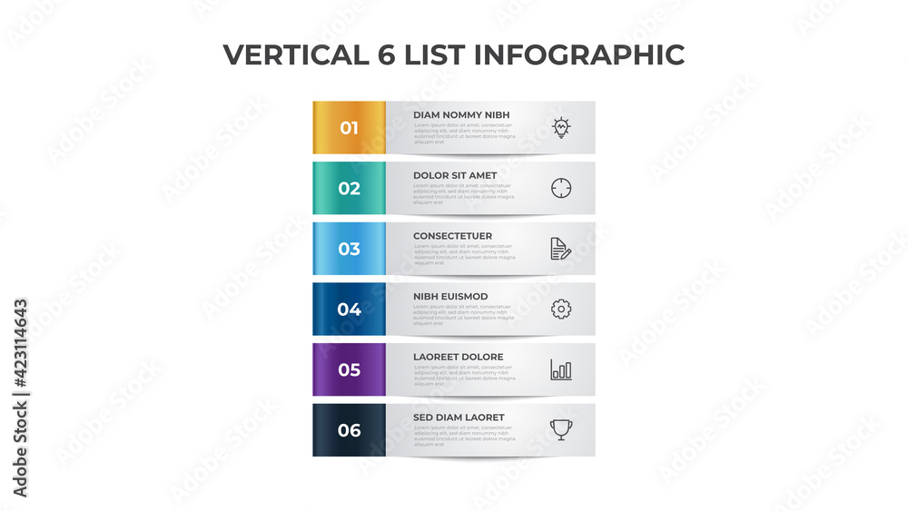 Poster 6 points of steps, block list layout diagram, infographic element template vector