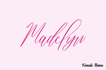 Madelyn-Female Name Calligraphy Dork Pink Color Text On Pink Background
