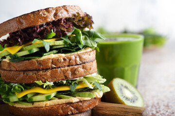 Green veggie sandwich with vegetables and herbs