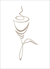 abstraction, bottom line, one line, logo, embroidery, silhouette, icon, symbol, emblem, coffee, flower, flowers, plant, bud, smell, leaf,