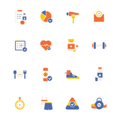 Exercise health color icons. flat design style minimal vector illustration.