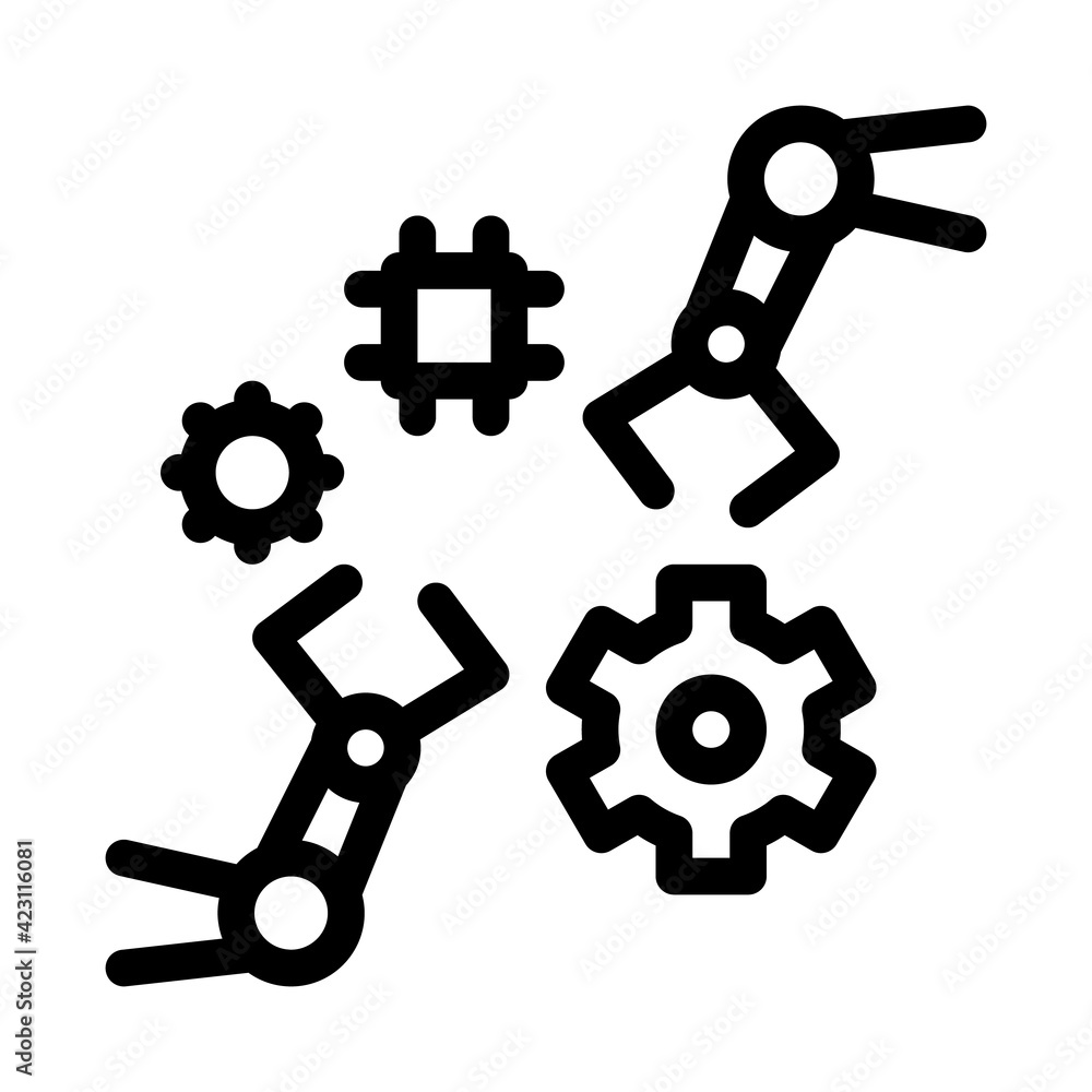 Poster robotic arm process of machine learning line icon vector illustration