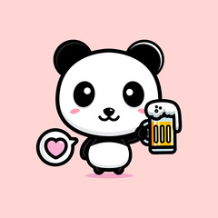 cartoon cute panda vector design holding a glass of beer