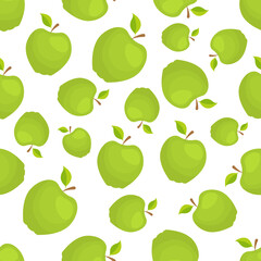 Apple seamless pattern design with green colors and white background. Fruits texture. It be perfect for fabric, wrapping, packaging, digital paper and more