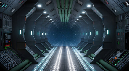 Obraz premium Corridor spaceship Interior. 3d rendering.
