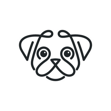 Cute pug dog face - line art design vector