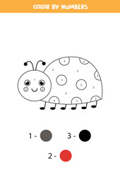 Color cartoon ladybug by numbers. Worksheet for kids.
