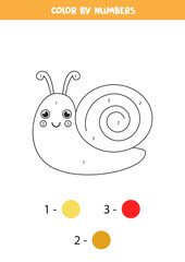 Color cartoon snail by numbers. Worksheet for kids.